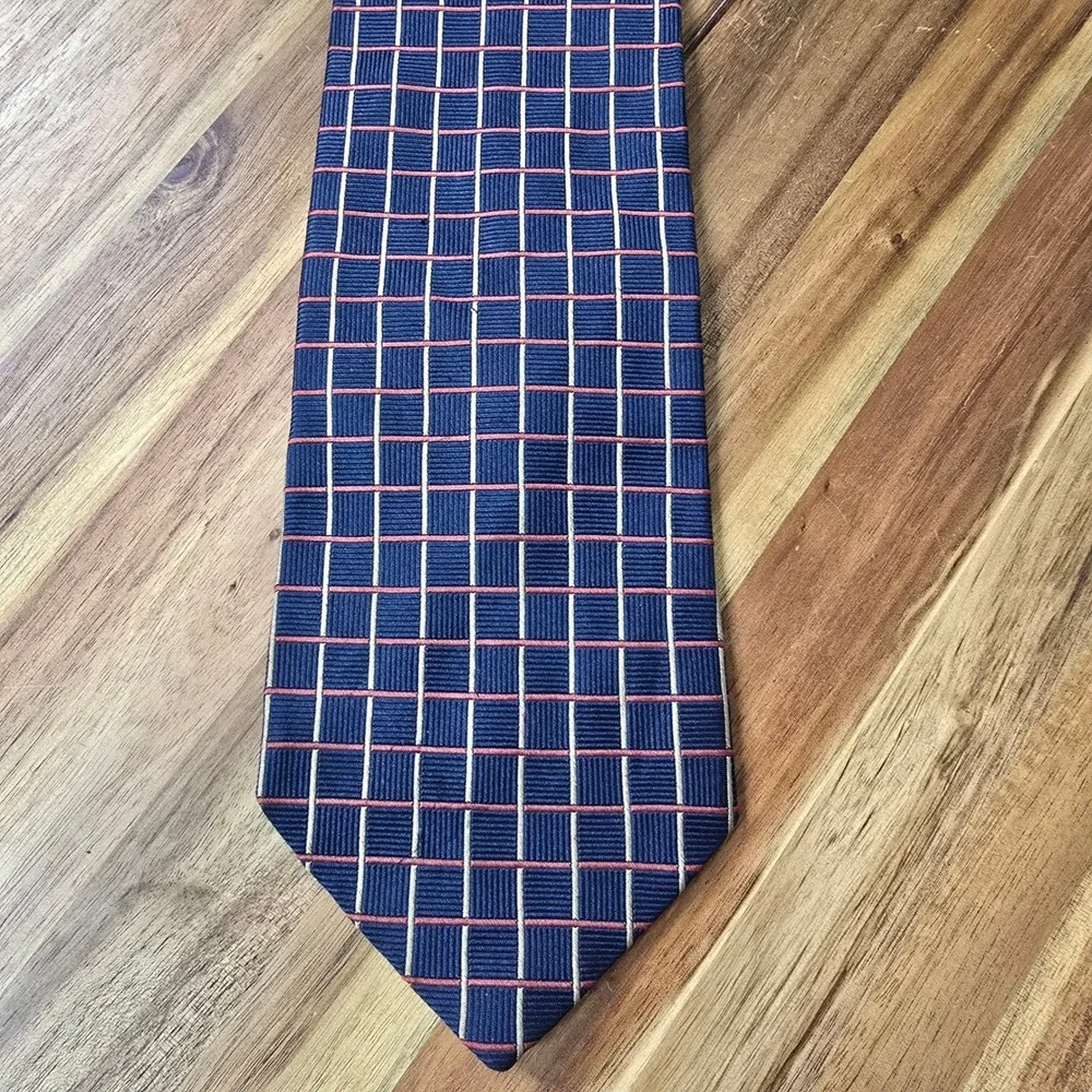 Brooks Brothers Makers Neck‎ Tie Mens Blue Gold Repp Silk Grid Geometric Preppy